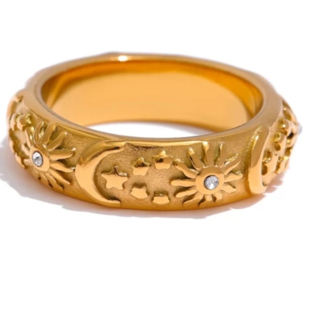 14k Gold Plated Moon & Stars Ring